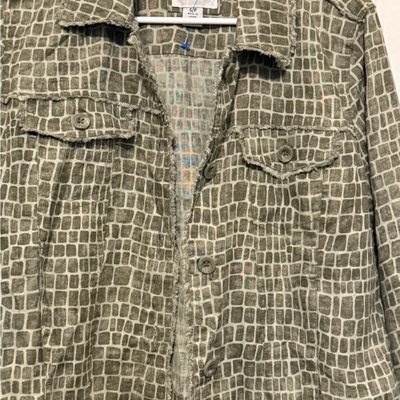 Tommy Bahama Two Palms Crocotiles Linen Jacket Green with Raw Edge size small - Picture 4 of 10